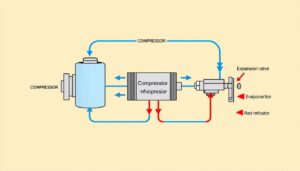 Diagrama del sistema de climatización del automóvil mostrando el flujo del refrigerante