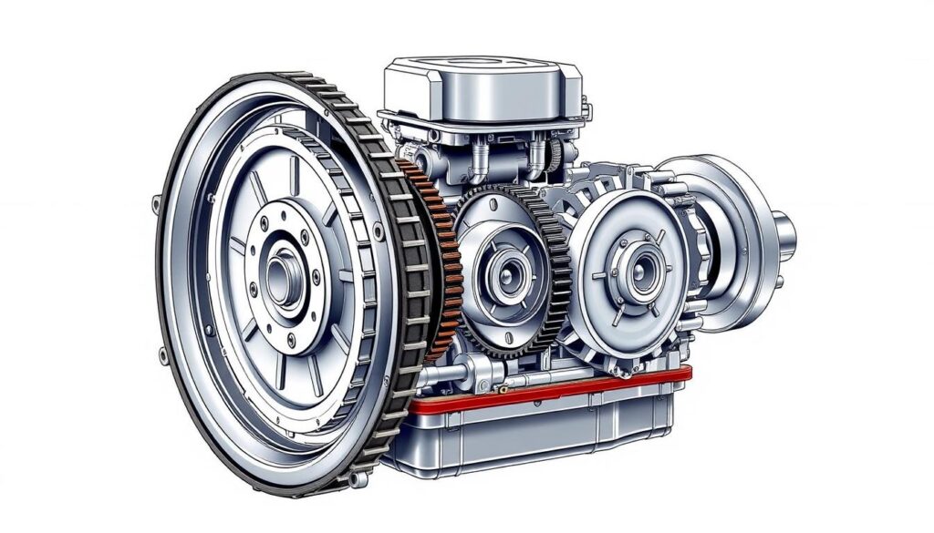 Mecanismo interno de una transmisión CVT mostrando las poleas y la correa